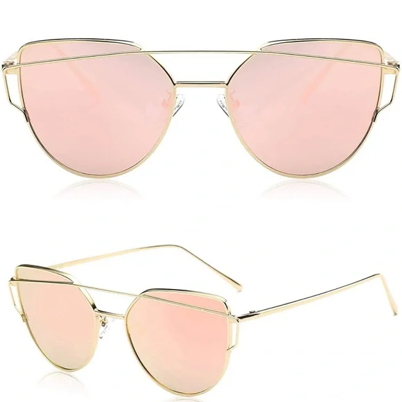 SOJOS Rose Gold Mirrored Cat Eye Sunglasses - Picture 2 of 9